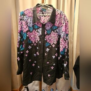 Bob Mackie Wearable Art Silk Shirt 3x Button Up Long Sleeve Sequin Beads Plus